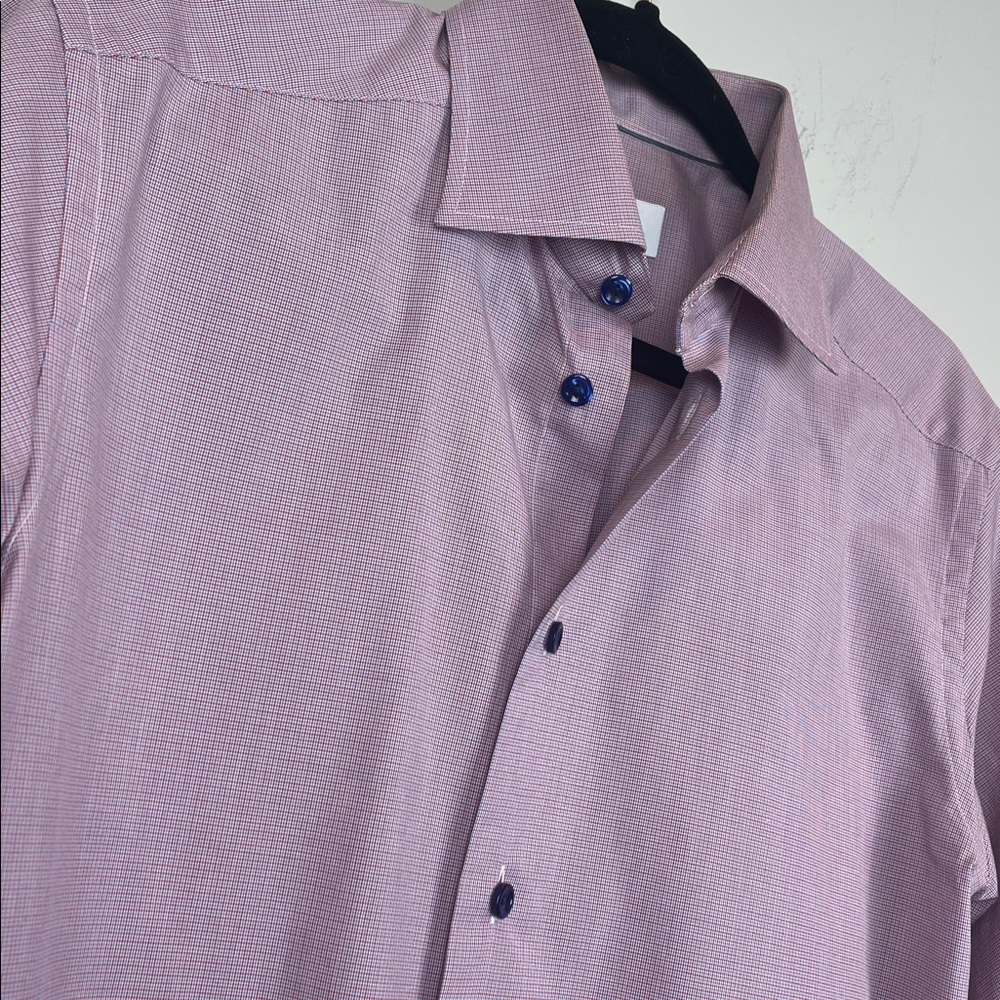 Eton Red Blue Checkered Button Down Dress Shirt Men's 40/15.75 - Picture 4 of 10